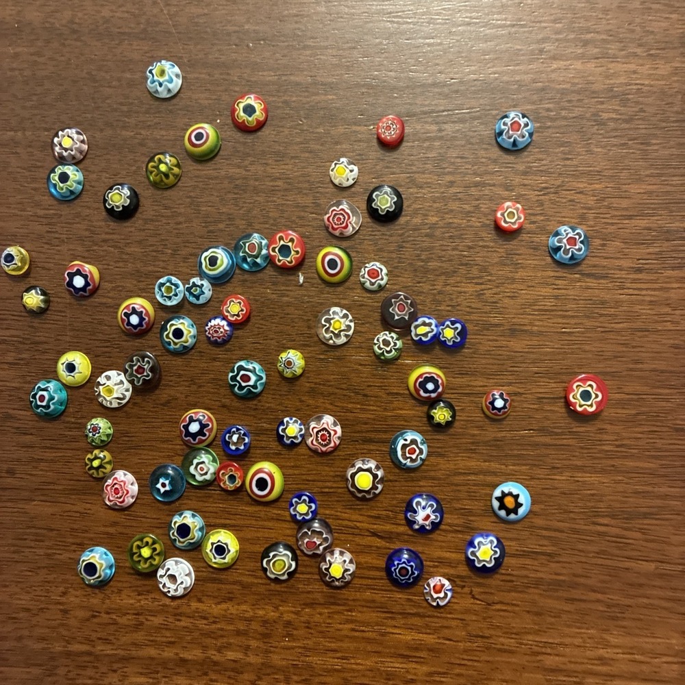 70 Tiny Millefiori Multicolor Flowers for Crafting or Jewelry Making